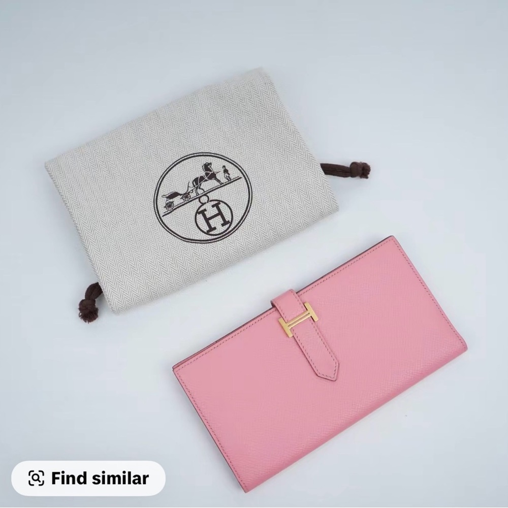 Hermes Pink Leather Long Strap Wallet with Gold Hardware
